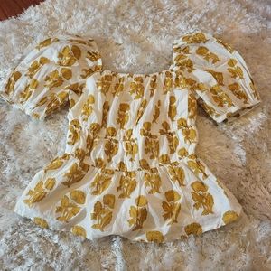 N.F.C. Off the shoulder Blouse White with yellow golden floral print Top